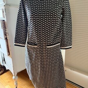 Boden Black and White Geometric Long Sleeve Dress